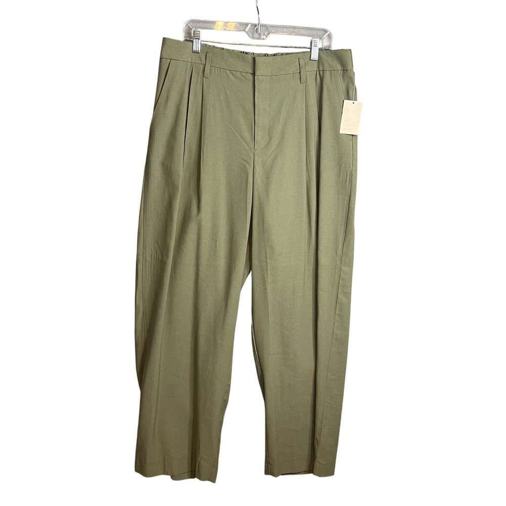 A New Day Wide Leg Trousers Womens Sz 14 Olive Green Pleated High Rise NWT